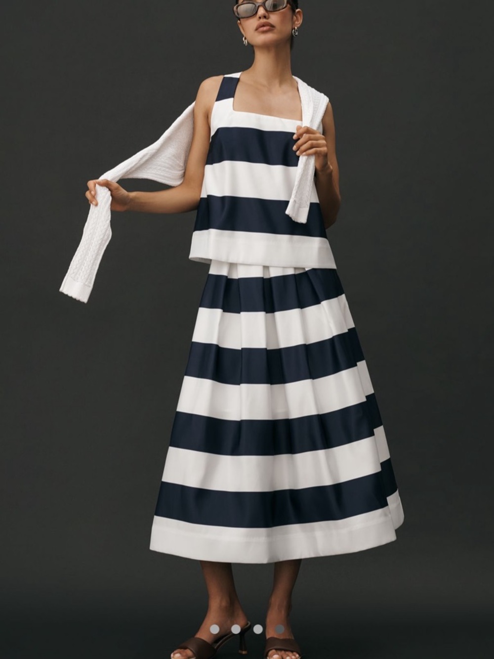 Maeve Full Striped Navy and White Midi Skirt